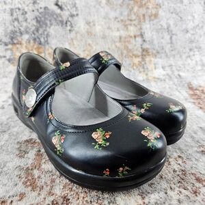 Alegria KourtneyMary Jane Comfort Shoes Womens 37 Black Floral Leather Walking